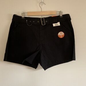 Faded Glory Belted Stretch Shorts Womens 16 Black Coastal Beach Y2K 4.5” Inseam